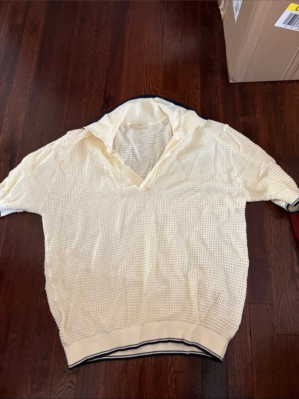 Casatlantic Cream Open-Knit Polo with Contrast Trim